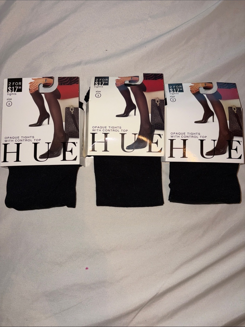 HUE Black Opaque Control Top Tights - set of 3 size 3